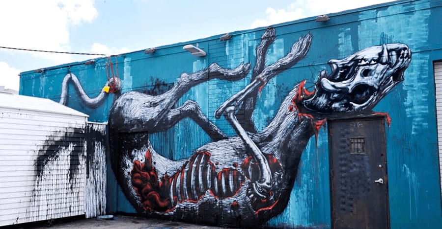 roa mural at Wynwood Walls