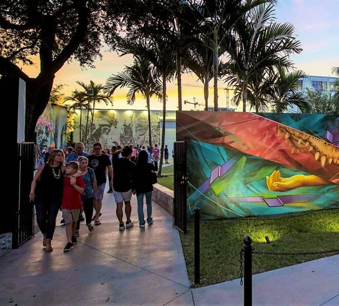 Families visiting Wynwood Walls at sunset