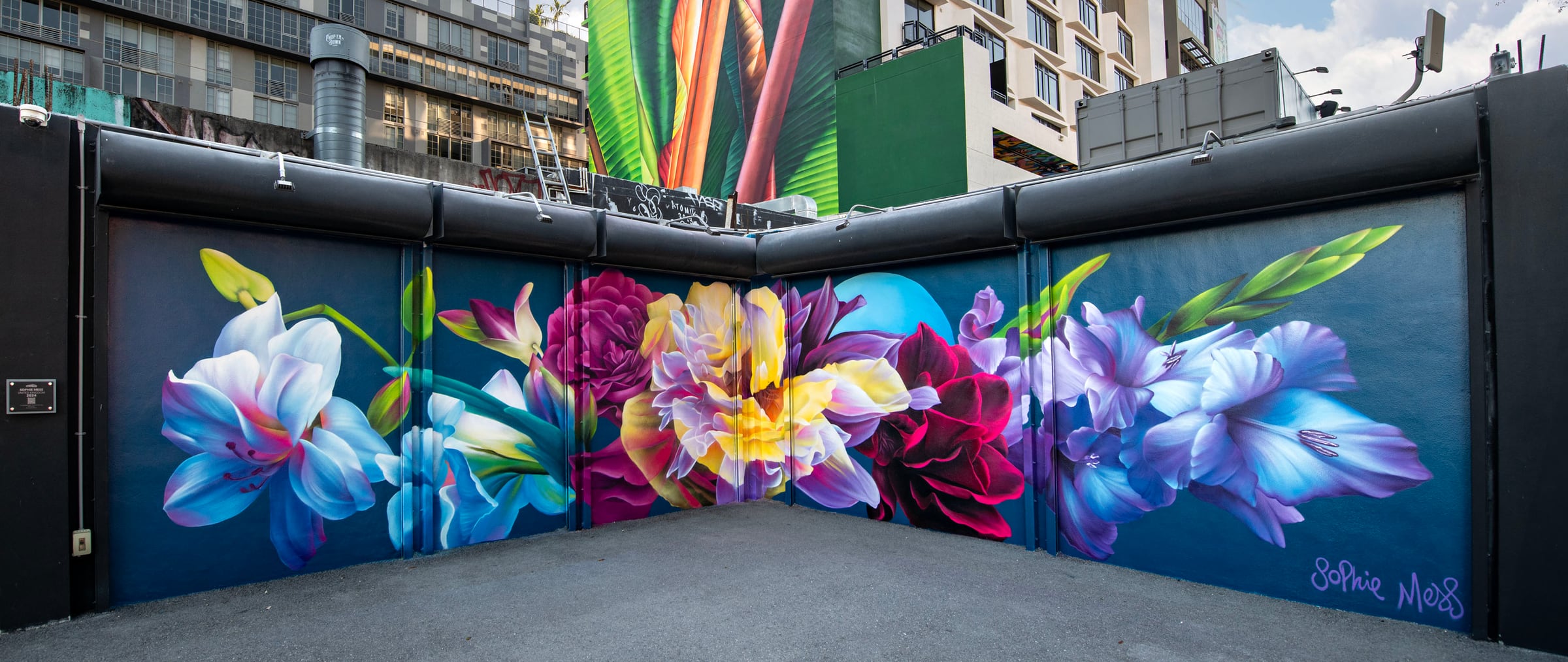 Sophie Mess’s colorful floral mural at Wynwood Walls